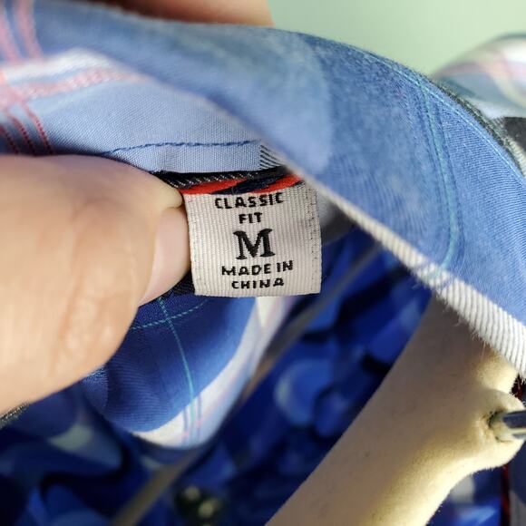 Robert Graham Blue Classic Fit Plaid Button Front Short Sleeve Shirt Size Medium - Picture 4 of 6